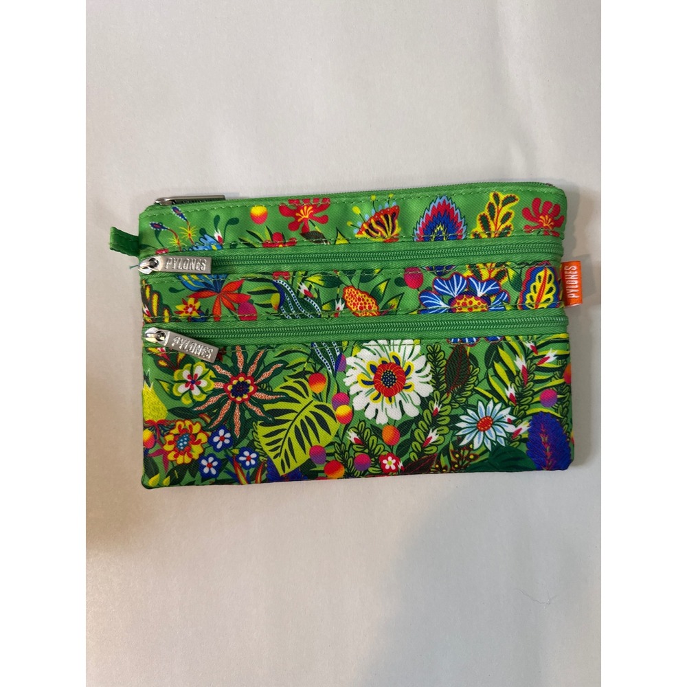 Pylones Peggy Nille Printemps Triple Zipper Pouch Floral Tropical Green Bag
